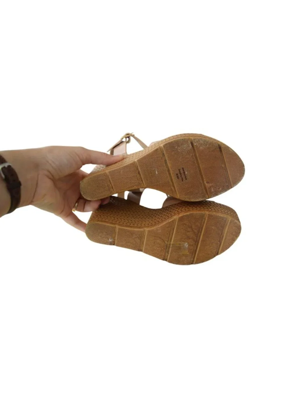NIB Sandra Beige Platform Sandals Embellished Ankle Strap Women Size 6.5 (37)